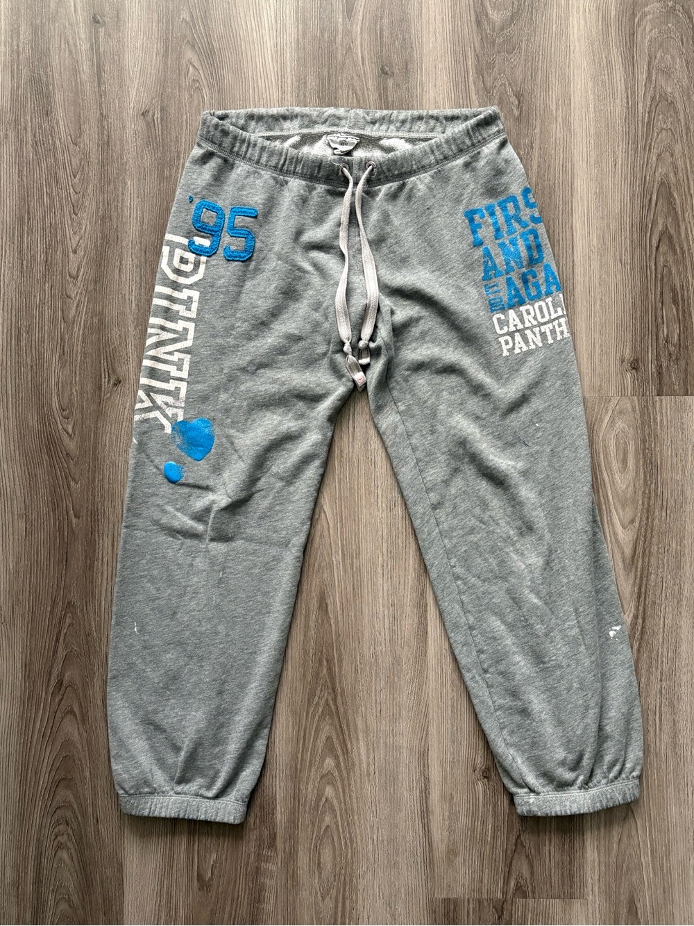 PINK Victoria's Secret Gray Joggers with Blue Print